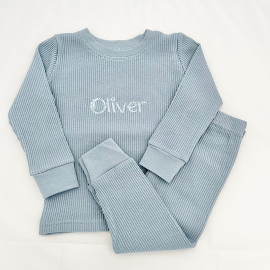 Dusty Blue Ribbed Lounge Set
