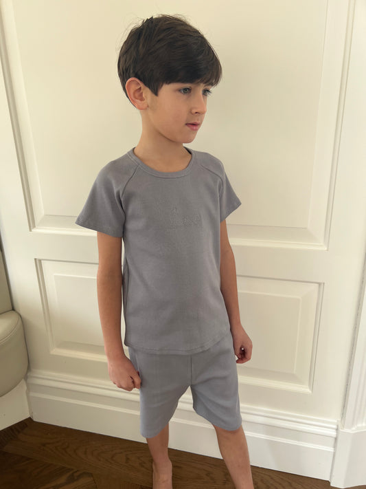 Grey Ribbed Short Set